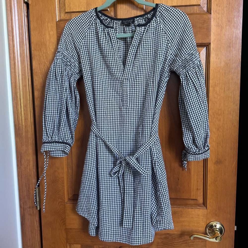 🔥 SALE! 5 for $20 🛍️ Topshop Black and White Gingham Dress with Tie Detail